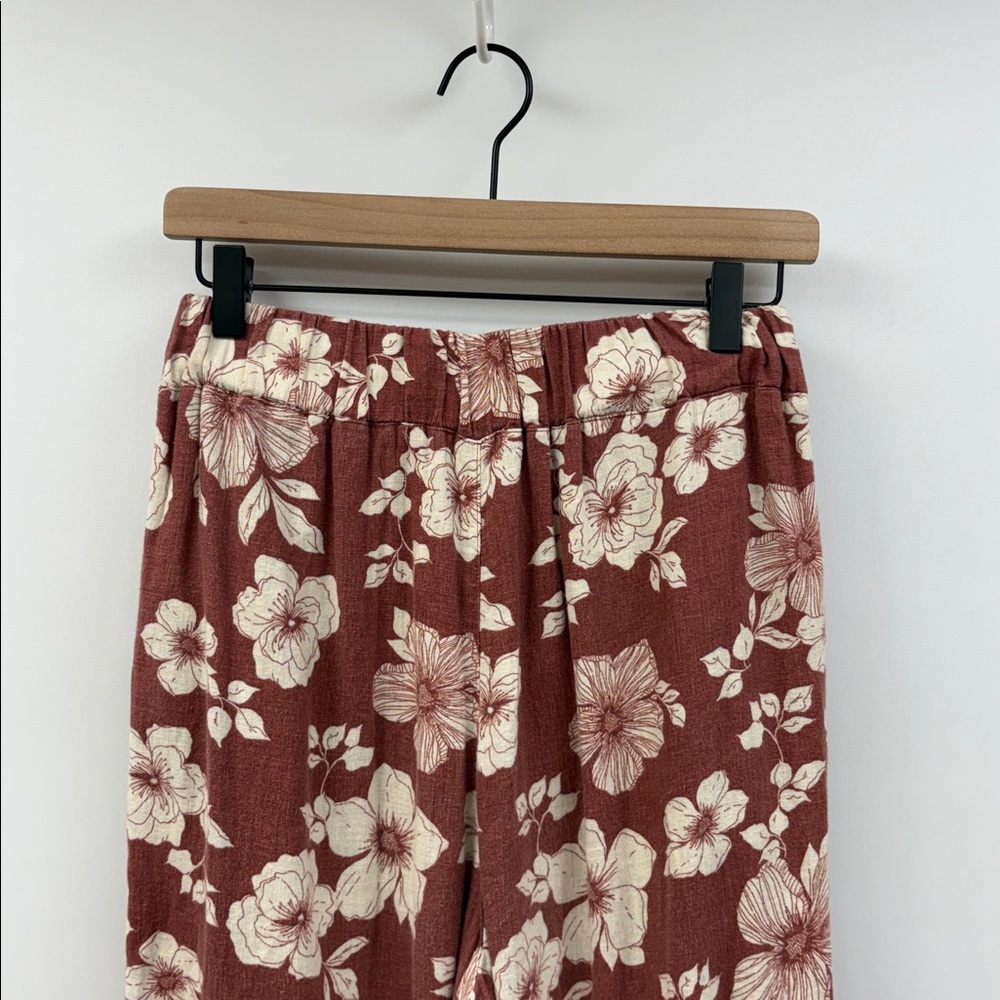 Abercrombie & Fitch Tall Floral Linen Pull-On Relaxed Wide Pant Mahogany Small - Picture 6 of 8